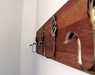 Huisje in Valthe, Zuidoost Drenthe, stijlvolle kapstok in de hal van het vakantiehuis.