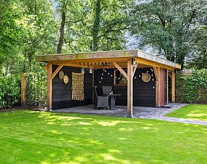 Overdekt terras in de tuin van Vakantiehuisje in Schoonoord, Drenthe, ideaal voor buitenleven.
