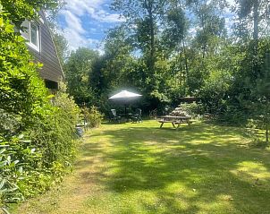 Ruime tuin met picknicktafel bij Huisje in Geesbrug, vakantiehuis in Zuidoost Drenthe.
