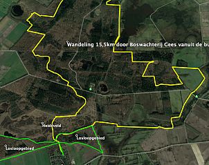 Wandelroutekaart rondom Huisje in Geesbrug, vakantieaccommodatie in Drenthe.