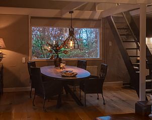 Knusse binnenruimte van Vakantiehuisje in Geesbrug, Drenthe, met moderne inrichting en uitzicht op de natuur.