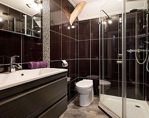 Stilvolles Badezimmer im Cottage in Stieltjeskanaal, Sdost-Drenthe, mit Luxusdusche und modernem Waschbecken.