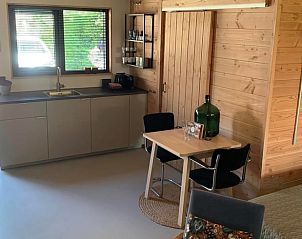 Open keuken in Vakantiehuis in Klijndijk, Drenthe met moderne apparatuur en eethoek.