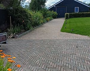Grote tuin met trampoline bij Huisje in Emmer-Compascuum, vakantiehuis in Zuidoost Drenthe, Drenthe.