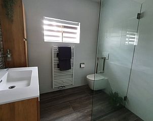 Stijlvolle badkamer in Huisje in Fluitenberg, vakantiehuis in Zuidwest Drenthe, met luxe voorzieningen.