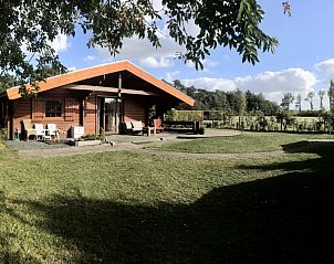 Ruim terras bij T'Rheezer Resort Park chalet in Rheezerveen, met uitzicht op de omliggende natuur in de Vechtstreek, Overijssel.