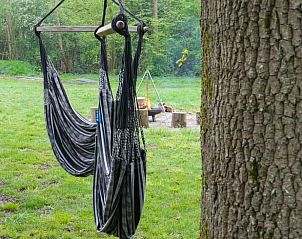 Hangmat in de tuin van Vakantiehuisje in Dwingeloo, Zuidwest Drenthe, voor ontspanning in de natuur.