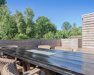 Geniet van de natuurlijke omgeving op het ruime terras van Heidelodge, een vakantiehuis in Dwingeloo, Zuidwest Drenthe.