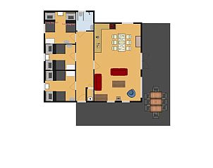 Plattegrond van Aangepaste bungalow Meteoor, vakantiehuis in Dwingeloo, Zuidwest Drenthe.