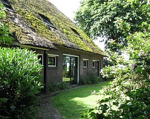 Vakantiehuisje in Wapse, Zuidwest Drenthe, met rieten dak en groene tuin, omgeven door natuur voor een ontspannen verblijf.