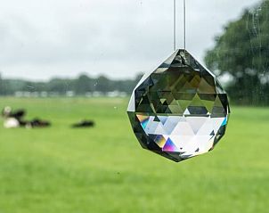 Kristallen ornament in Vakantiehuisje in Wapse met uitzicht op groene velden in Zuidwest Drenthe, geniet van de serene natuur in Drenthe.