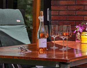 Gemtliche Terrasse mit Wein im Ferienhaus in Wateren, Sdwest-Drenthe.
