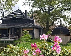 Rustgevend terras van Huisje in Dieverbrug, gelegen aan het water in Zuidwest Drenthe, een ideale plek om te ontspannen.