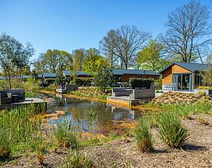 Groene omgeving en vijver bij Vakantiehuis Solo Retreat 4 in Biddinghuizen, Oostelijk Flevoland.