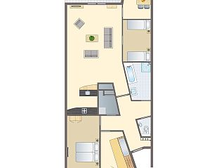 Plattegrond van Waterparc Veluwemeer 4-persoons appartement 4LA in Biddinghuizen, Flevoland met moderne indeling en ruime kamers.