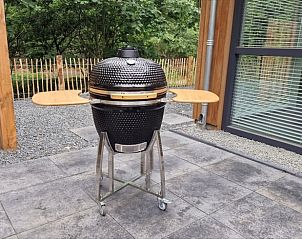 BBQ op terras van Huisje in Appelscha, vakantiehuis in Friese bossen, Friesland, ideaal voor buiten koken.