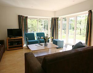 Gezellige woonkamer van Chalet de Vink in Appelscha, Friese bossen. Comfortabel vakantiehuis met uitzicht op de natuur in Friesland.