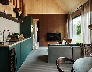 Cozy living room of Unbrick One vacation home in Appelscha, Frisian Woods, Friesland.