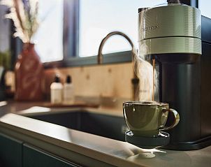 Fresh coffee in the kitchen of Unbrick One vacation home in Appelscha, Friese bossen, Friesland.