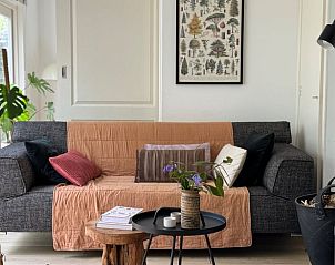 Huisje in Appelscha, vakantiehuis in Friese bossen, met comfortabele woonkamer en decoratieve elementen.