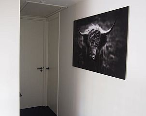 Gang in vakantiehuis Noordwolde met kunst aan de muur.