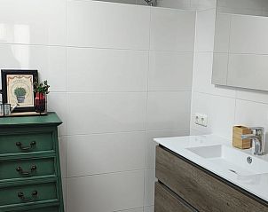 Stijlvolle badkamer in Vakantiehuis in Haulerwijk, gelegen in de Friese bossen.