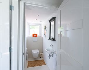 Stijlvolle badkamer met toilet en wastafel in Huisje in Wlterswld.