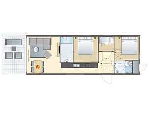 Geniet van het uitzicht op het water vanaf het terras van de 4-6 persoons lodge - Extra toegankelijk | 4-6BT in Oudehaske, Friesland.