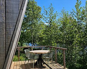 Buitenterras van Huisje in Westergeest met uitzicht op de Friese natuur.