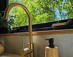 Moderne keuken met gouden kraan in Vakantiehuis in Westergeest, Friesland.