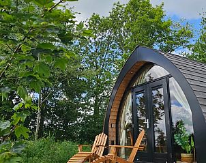 Huisje in Westergeest, vakantiehuis in Friesland met houten terras en uitzicht op de natuur.