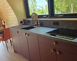 Huisje in Westergeest, keuken met moderne apparatuur en uitzicht op het Friese platteland.