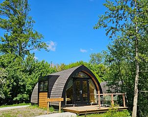 Vakantiehuis in Westergeest, Friesland met houten exterieur en zonnige veranda, ideaal gelegen op het Friese platteland.