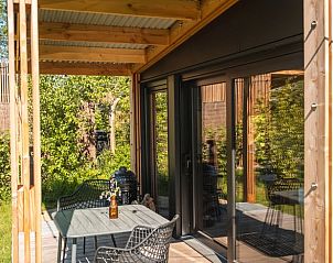 Zonnig terras van Vakantiehuis in Scherpenzeel, ideaal voor buitenmaaltijden in Friesland.