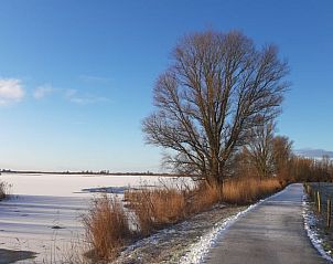 Winterlandschap rond Vakantiehuisje in Westhem met bevroren water, Friesland.