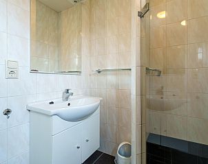 Stijlvolle wastafel in de badkamer van chalet Sluisje 54, gelegen in het Friese platteland.