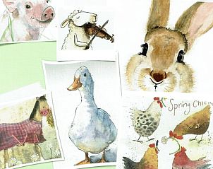 Vrolijke illustraties van dieren in Vakantiehuis in Gonga, Friesland, brengen een speelse sfeer.