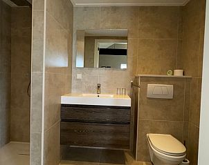 Luxe badkamer in Vakantiehuis in Sexbierum, Friesland, met moderne voorzieningen en stijlvolle afwerking.