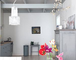 Keuken van Vakantiehuisje in Pingjum met heldere, moderne inrichting op het Friese platteland.