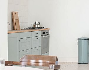 Compacte keuken in Vakantiehuisje in Pingjum met moderne apparatuur en landelijke charme.