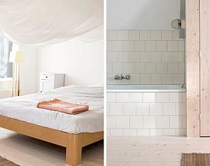 Slaapkamer en badkamer in Vakantiehuisje in Pingjum, rustiek comfort op het Friese platteland.