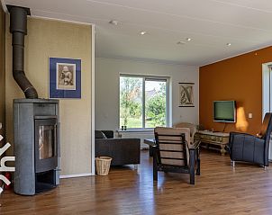 Grote trampoline in de tuin van vakantiehuis FR115 in Noardburgum.