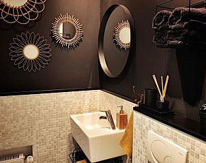 Moderne badkamer in Vakantiehuis in Burdaard, uitgerust voor comfort op het Friese platteland in Friesland.