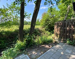 Uitzicht op de weelderige natuur vanaf het terras van Vakantiehuisje in Kollumerzwaag.