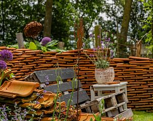 Rustieke tuin met bloemen bij Huisje in Stiens, gelegen in de natuur van het Friese platteland, Friesland.