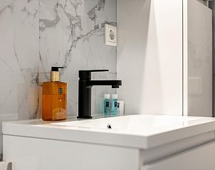 Moderne wastafel in de badkamer van The Queen vakantiehuis, gelegen in het pittoreske Kerkdriel.