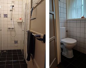 Badkamer in Vakantiehuisje in Tricht met moderne douche en toilet in het Rivierengebied, Gelderland.