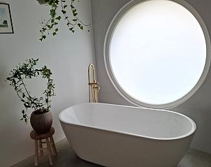 Stijlvolle badkamer met planten in Vakantiehuisje in Winssen, Rivierengebied.