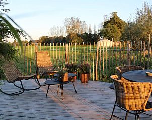 Veranda met uitzicht op natuur bij Huisje in Toldijk, vakantieaccommodatie in Gelderland.