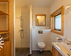 Badkamer in DG1744 vakantiehuis, Toldijk, Gelderland, met houten details en moderne voorzieningen.